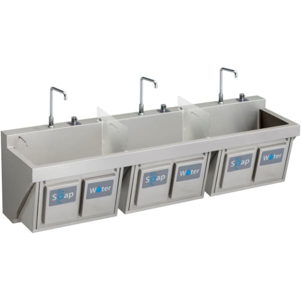 Elkay Manual Triple Station Scrub Sink W/ Knee Activated Soap/Water